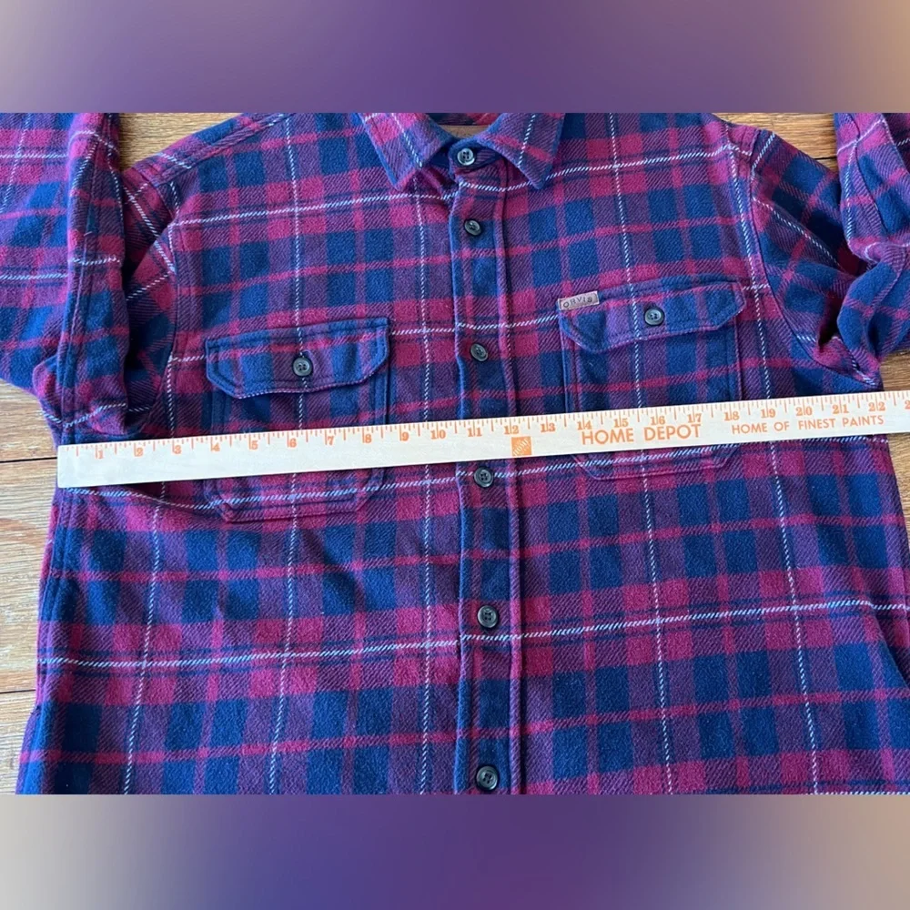Orvis Big Bear Heavyweight Flannel Plaid Shirt Red Blue Sangria Cotton Men's M